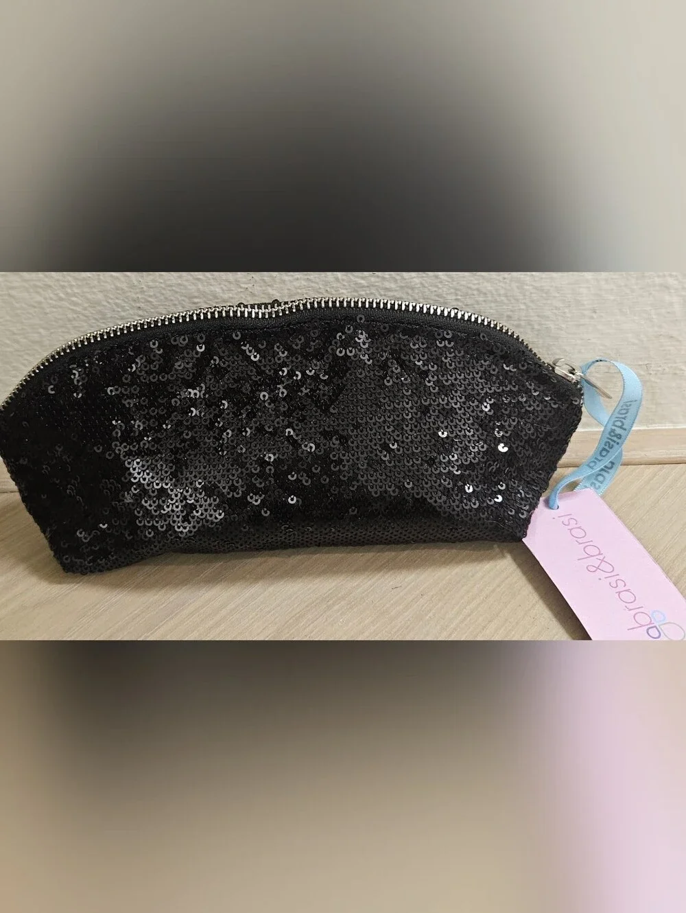 BRASI & BRASI GEMAN SEQUIN BLACK GOLD SPARKLY MAKEUP PEN CASE TRAVEL BAG CLUTCH